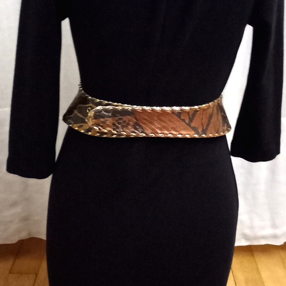 c '90s It's a Jungle Hand-Made Embellished Leather Belt VINTAGE - Picture 8 of 16